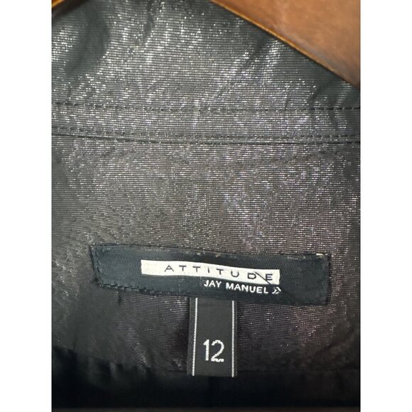 Women’s Attitude by Jay Manuel Size 12 Shiny Black/Grey Trench Coat with Removab - Picture 6 of 7